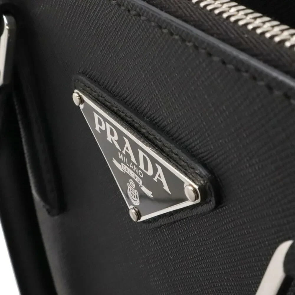 Prada Leather Triangle Logo Briefcase
